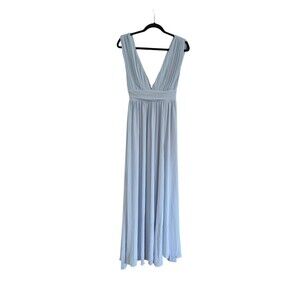 NWOT Love X Design Womens Sm Athen Plunging V Neck Maxi Gown Dress Light Blue